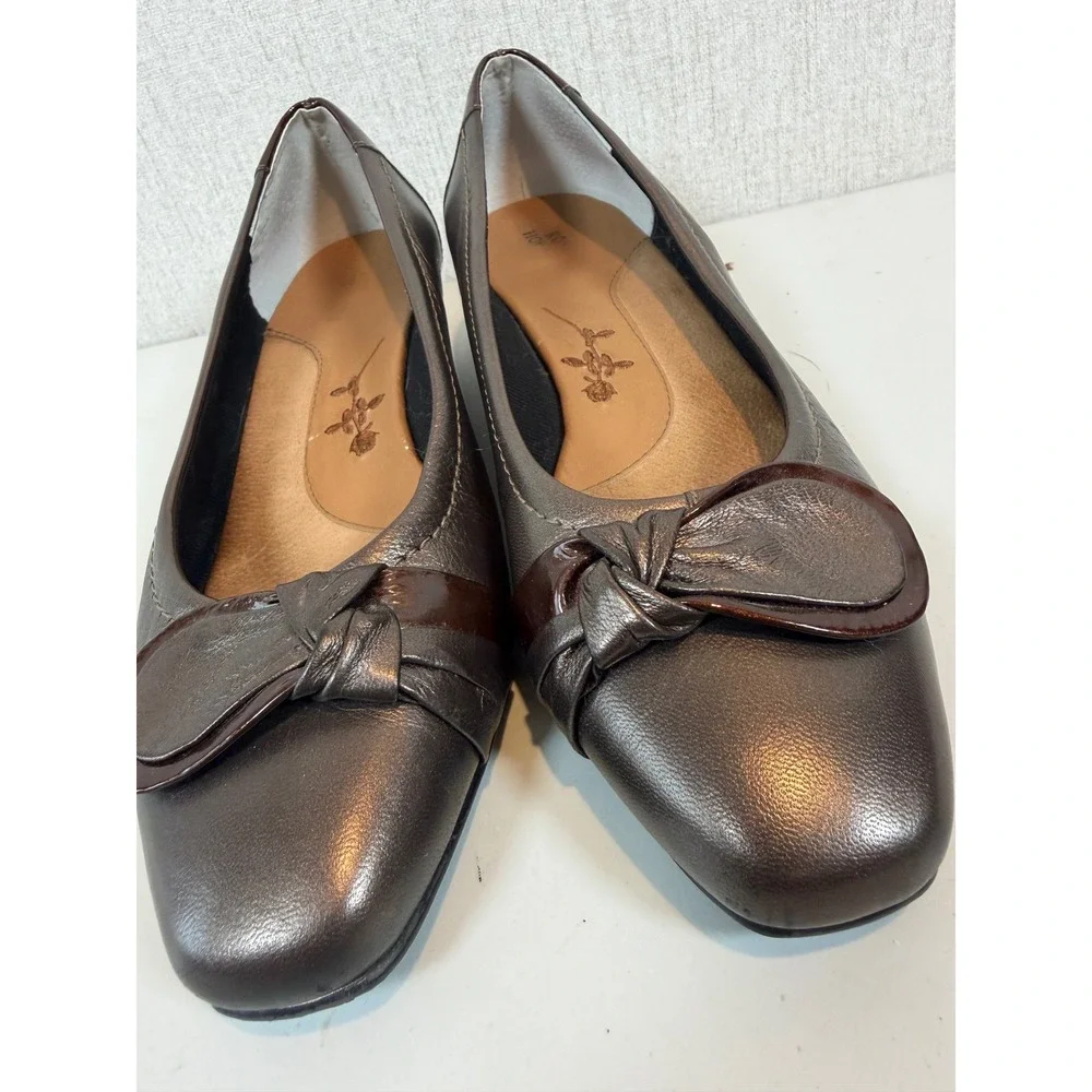 Ros Hommerson Bonze Metallic Brown Low‎ Wedge Kitten Heel Shoes 7 medium